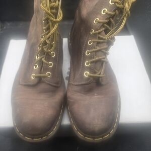 Dr. Martens Brown Boots with Yellow Laces